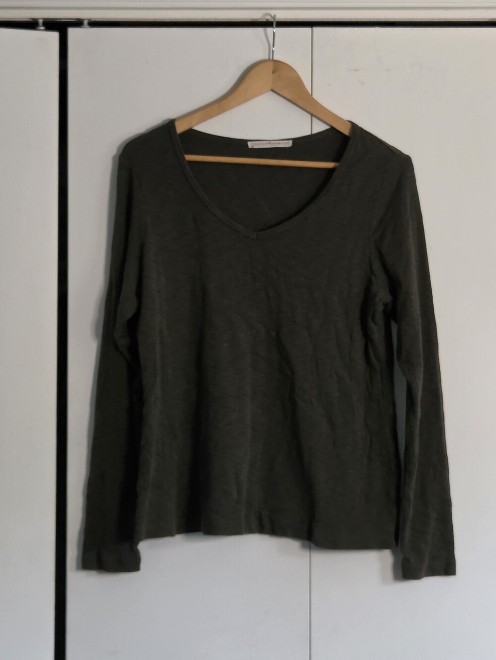 Peruvian Connection Olive V-Neck Long Sleeve Tee